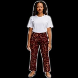 L’ATISTE Showstopper Black Velvet Multicolored Floral Sequins High Rise Pants